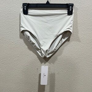 Crz Yoga High-Waist Swim Bikini Bottom in Light Cream